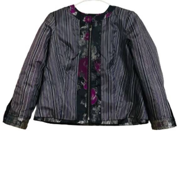 ANTHRACITE WOMEN’s STYLISH & UNIQUE MULTICOLOR FLOWER PRINT ZIP UP MOTO JACKET - Picture 3 of 6